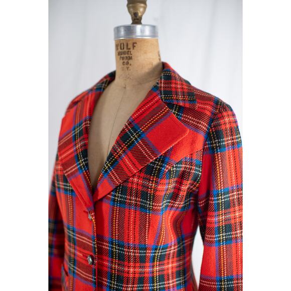 Vintage 60s Red Plaid Tartan Wool Blazer, Academia Preppy Jacket, Retro Mod, Med - Picture 9 of 11